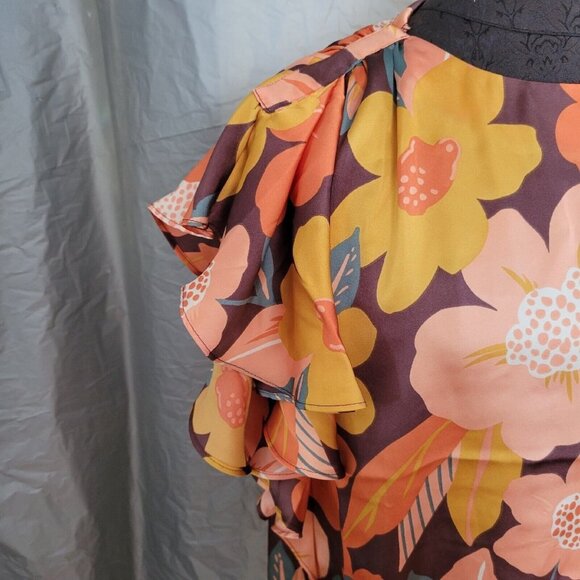 Anthropologie DR2 Woven Boho Top Shirt Peasant Blouse Short Sl M Floral - Picture 2 of 5